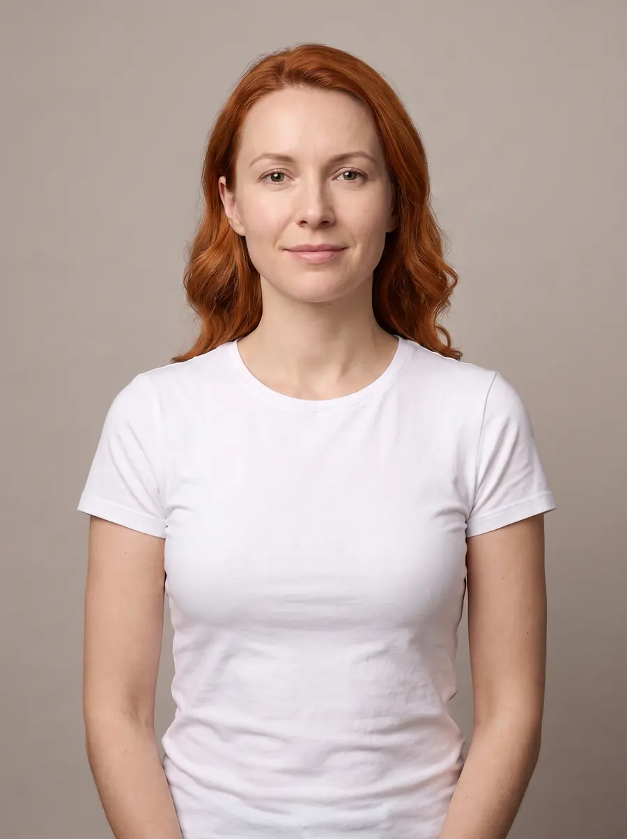 The same woman with copper red hair
